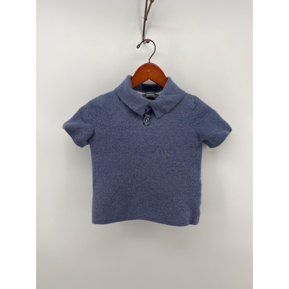 Grayson & Dunn Merino Wool Polo Sweater Women's L Blue Cropped XS Fit‎